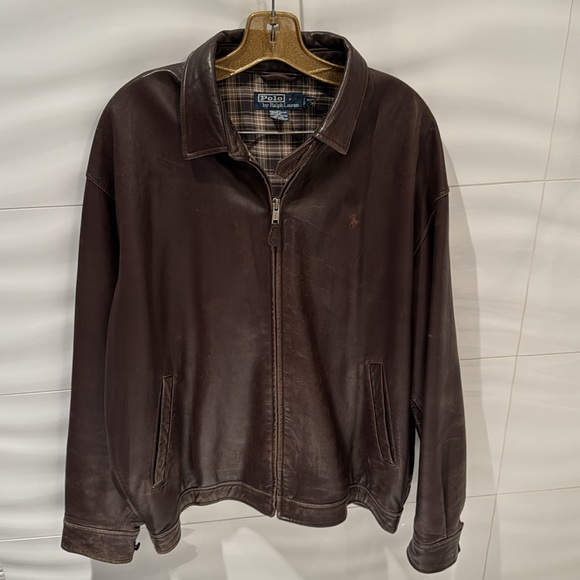 Vintage Polo Ralph Lauren Bomber Jacket Coat Brown Soft Leather - Picture 2 of 10